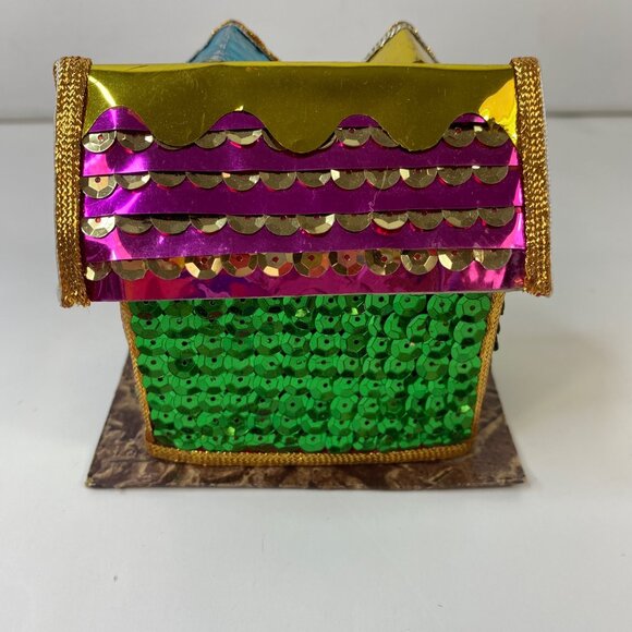 The Bombay Company 3 Colorful Sequin House Ornaments Festive Decor Display - Picture 10 of 11